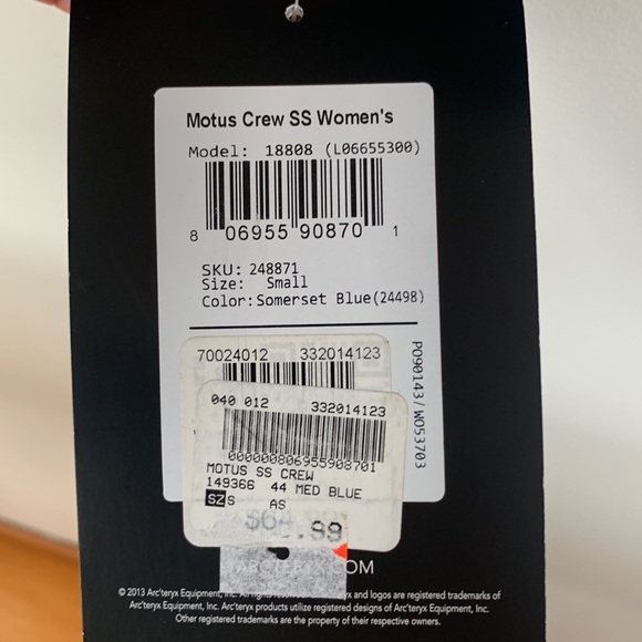 BNWT Arc’teryx Motus Crew SS Women’s | Size Small | Med Blue - Picture 3 of 3